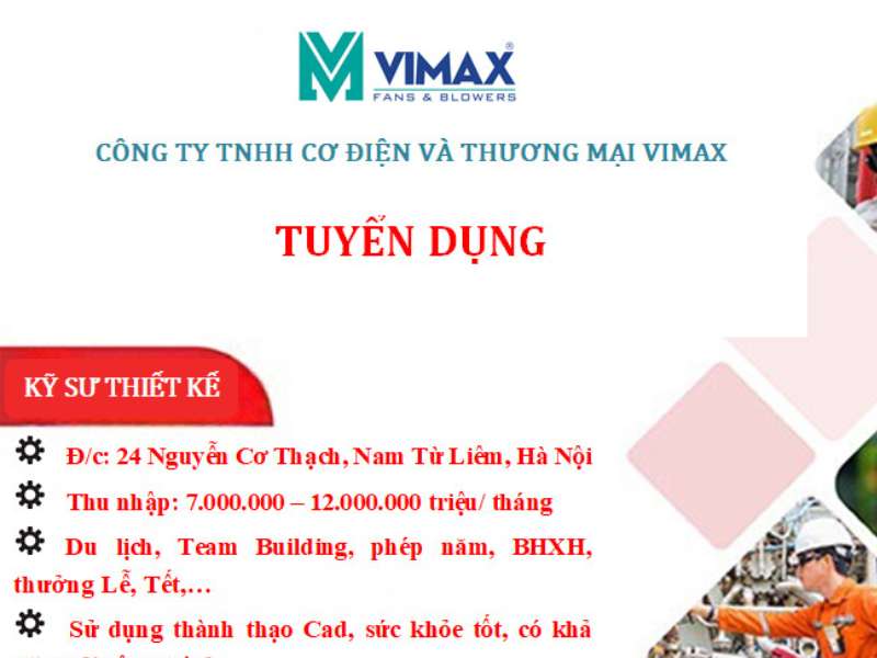 Thông báo tuyển dụng của công ty TNHH thương mại và cơ điện Vinmax
